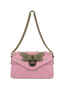 Gucci Borsa a Tracolla Broadway Pearly Bee in pelle rosa