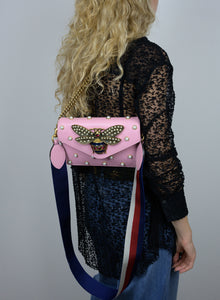 Gucci Borsa a Tracolla Broadway Pearly Bee in pelle rosa