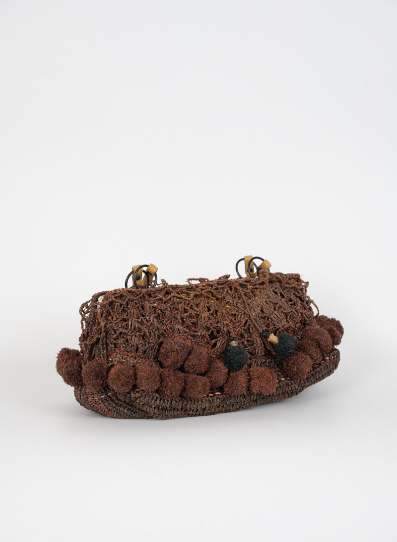 Jamin Puech Brown straw bag with pom pom