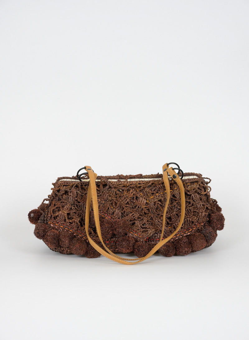 Jamin Puech Brown straw bag with pom pom