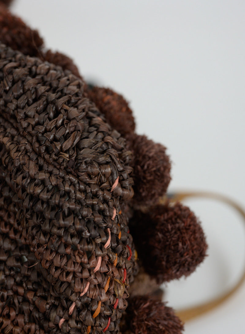 Jamin Puech Brown straw bag with pom pom