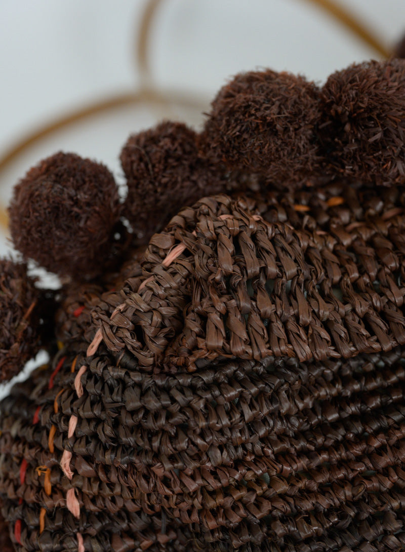 Jamin Puech Brown straw bag with pom pom