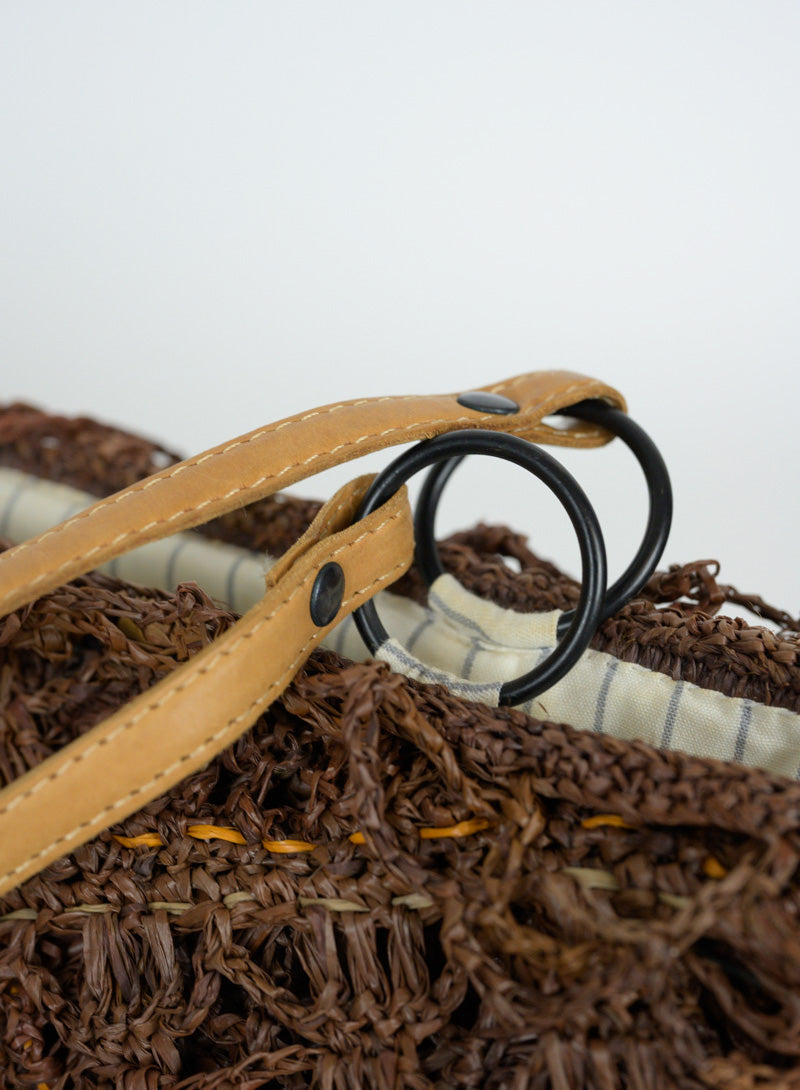 Jamin Puech Brown straw bag with pom pom