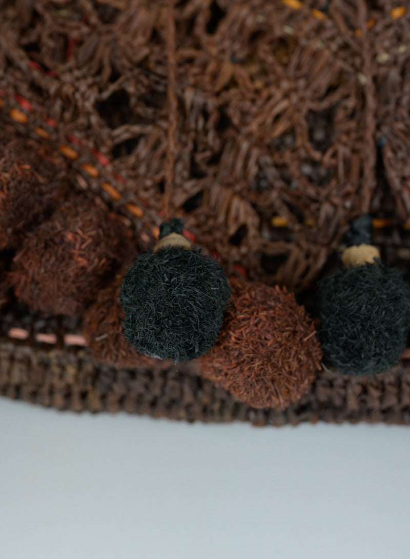 Jamin Puech Brown straw bag with pom pom