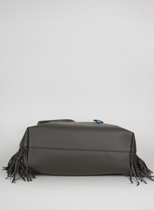Saint Laurent Shopper in pelle grigia con frange laterali