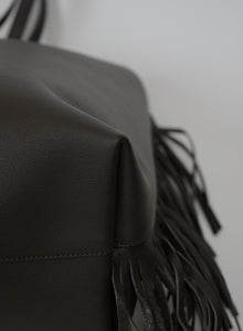 Saint Laurent Shopper in pelle grigia con frange laterali