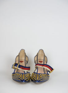 Gucci Décolléte in pelle blu con borchie oro - N. 38 ½