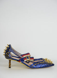 Gucci Décolléte in pelle blu con borchie oro - N. 38 ½
