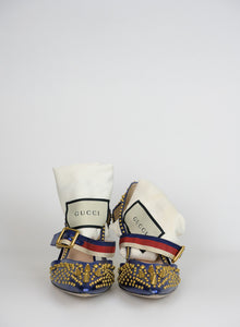 Gucci Décolléte in pelle blu con borchie oro - N. 38 ½