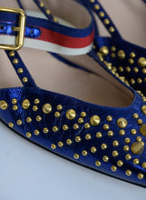 Load image into Gallery viewer, Gucci Décolléte in pelle blu con borchie oro - N. 38 ½
