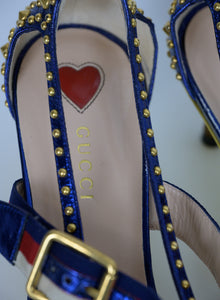 Gucci Décolléte in pelle blu con borchie oro - N. 38 ½