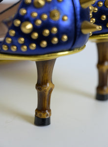 Gucci Décolléte in pelle blu con borchie oro - N. 38 ½