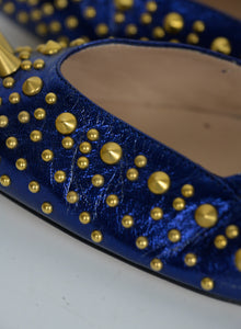 Gucci Décolléte in pelle blu con borchie oro - N. 38 ½