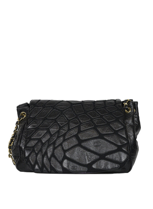 Chanel Borsa in pelle nera effetto lastricato