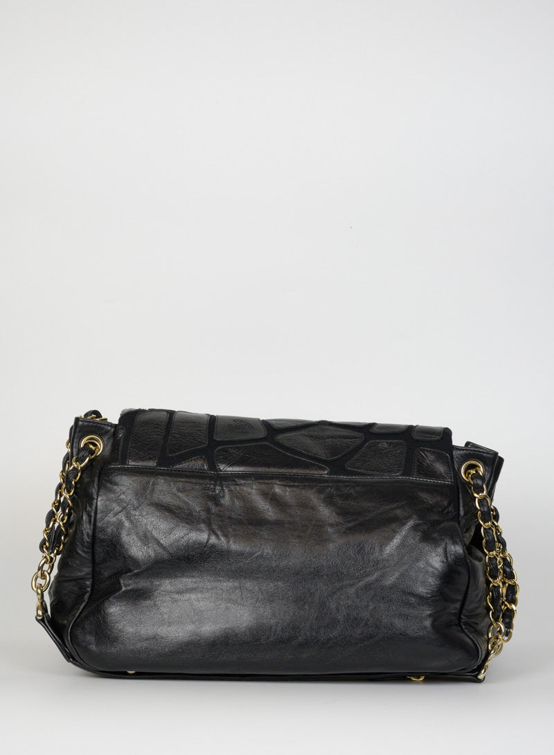 Chanel Borsa in pelle nera effetto lastricato