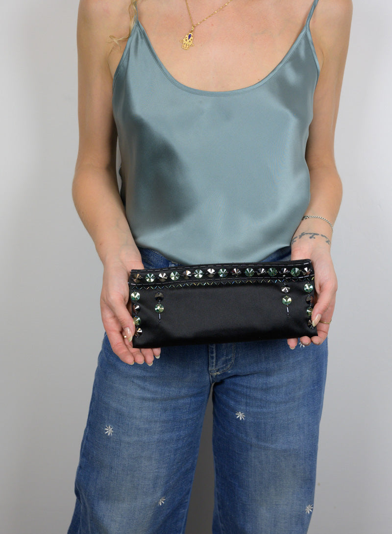 Prada Clutch bag in black satin with stones