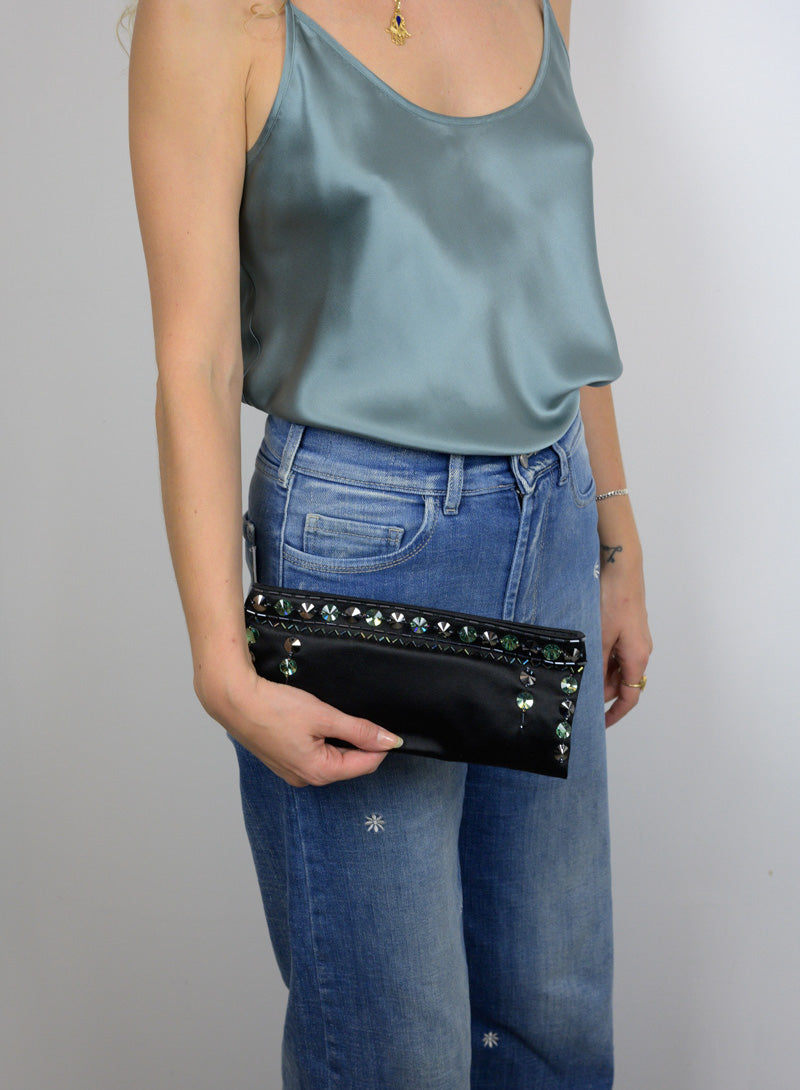 Prada Clutch bag in black satin with stones