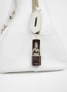 Prada Borsa a bauletto in pelle Saffiano bianca
