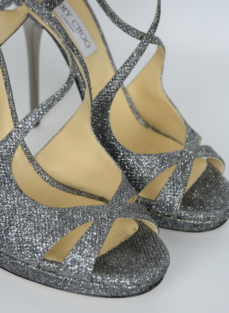 Jimmy Choo sandali argento con glitter - N. 40