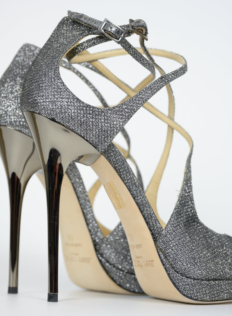 Jimmy choo silver glitter heels online