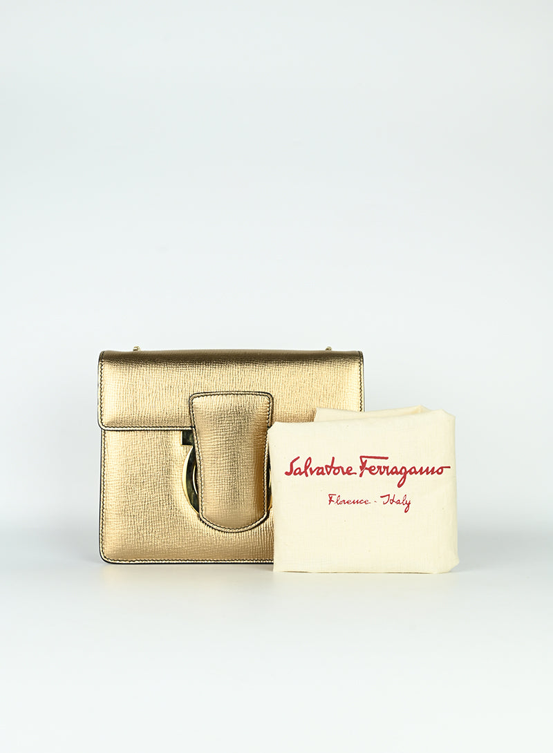 Ferragamo Borsina in pelle oro brunito