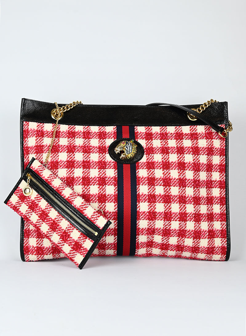 Gucci Shopper in tessuto tartan rosso