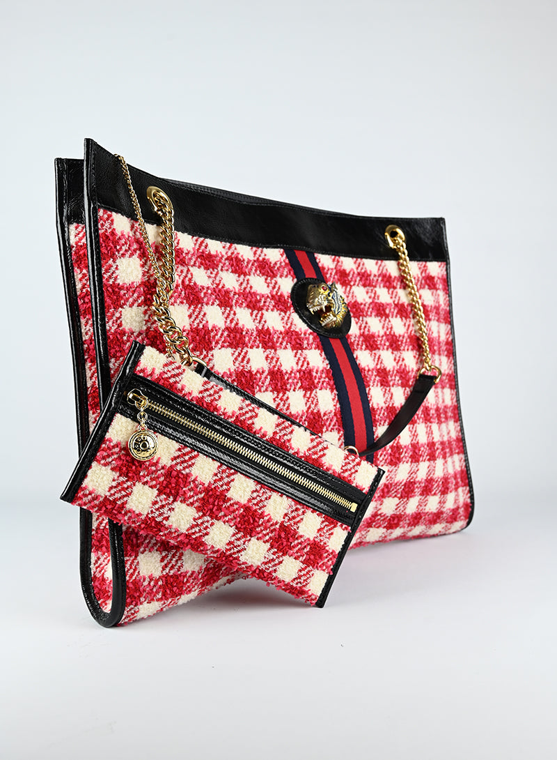 Gucci Shopper in tessuto tartan rosso