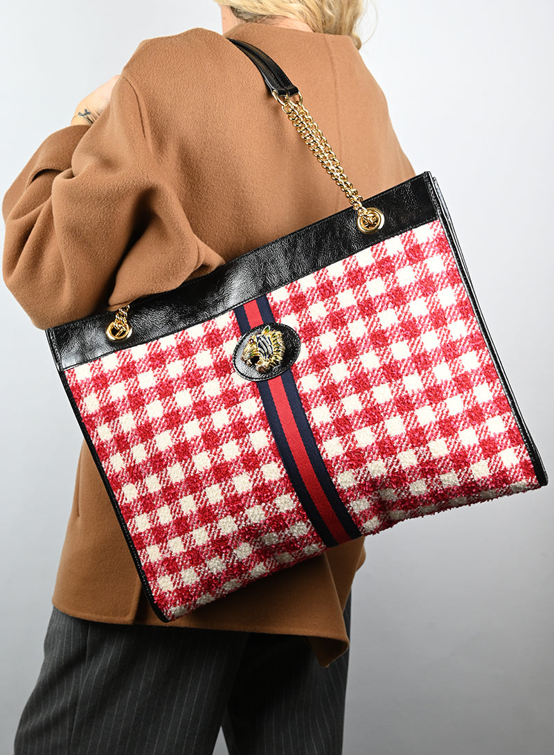 Gucci Shopper in tessuto tartan rosso