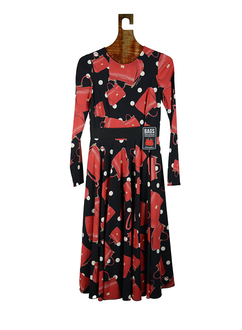 Dolce & Gabbana Abito midi nero stampa borse - Tg. 38