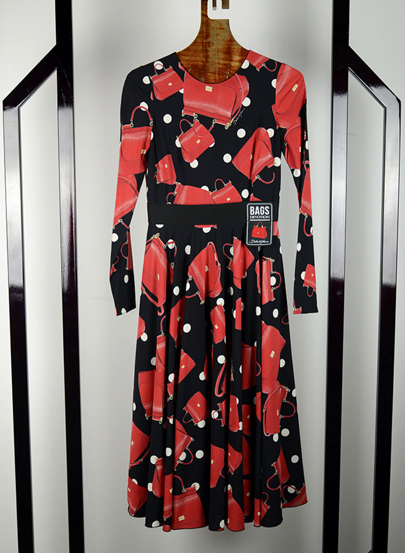 Dolce & Gabbana Abito midi nero stampa borse - Tg. 38