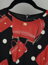 Load image into Gallery viewer, Dolce &amp; Gabbana Abito midi nero stampa borse - Tg. 38
