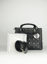 Load image into Gallery viewer, Dior Borsa Lady Dior Media in pelle nera
