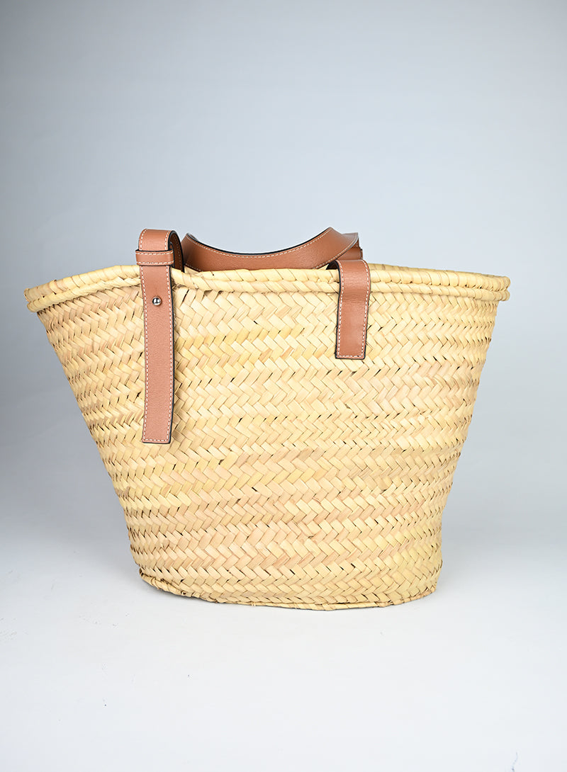 Loewe Borsa in rafia e pelle cognac