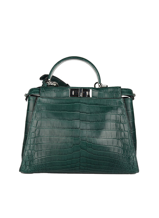 Fendi Borsa Peekaboo in cocco verde