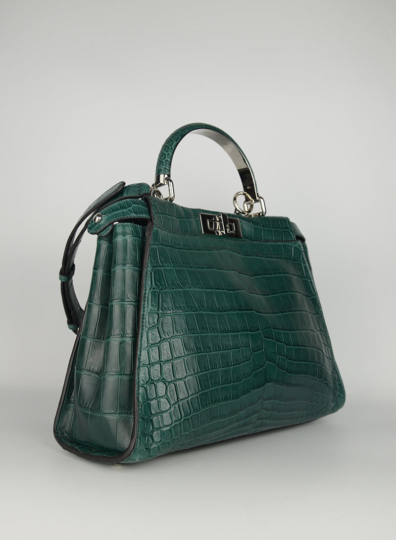 Fendi Borsa Peekaboo in cocco verde