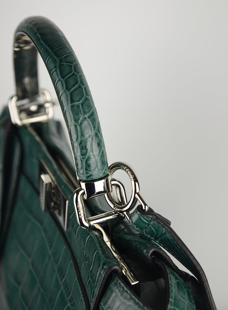 Fendi Borsa Peekaboo in cocco verde