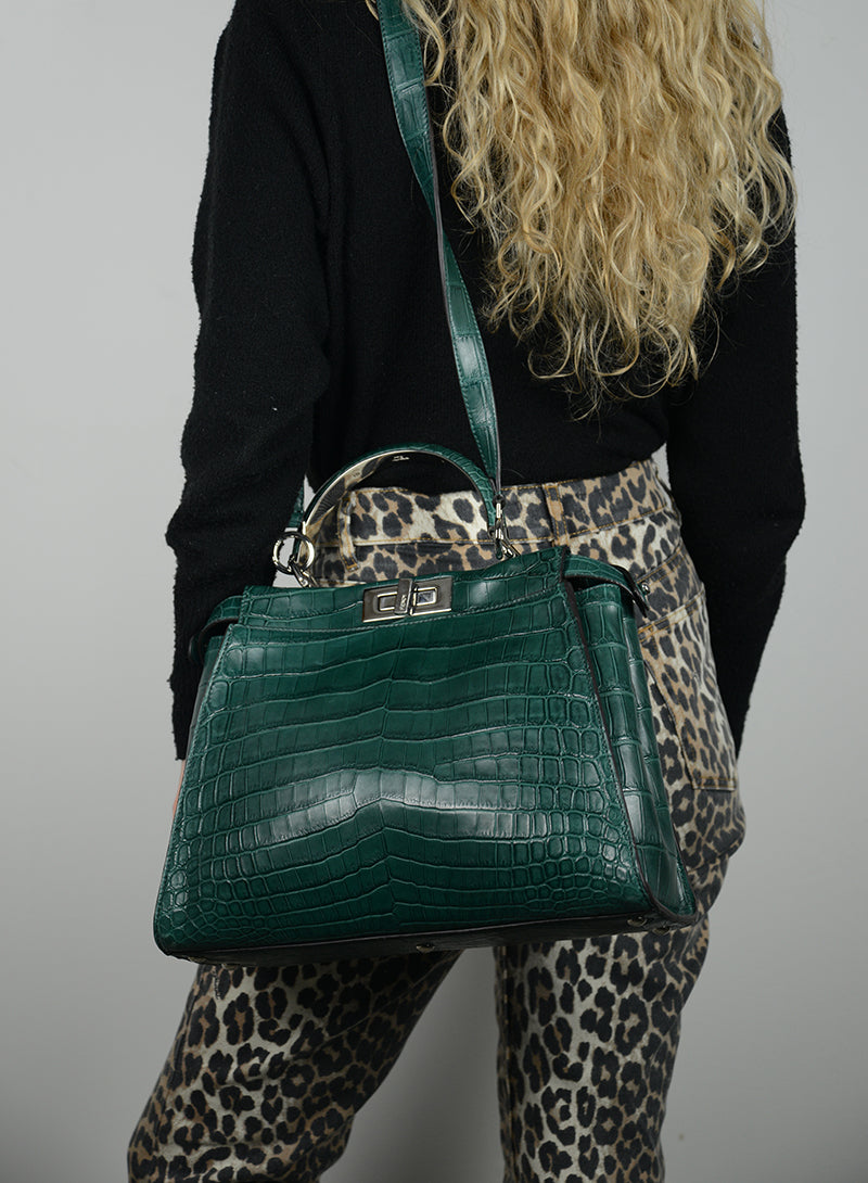 Fendi Borsa Peekaboo in cocco verde