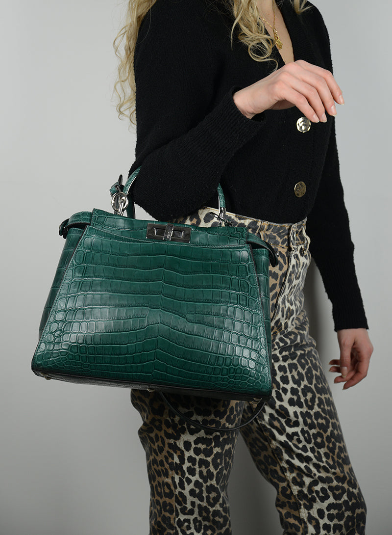 Fendi Borsa Peekaboo in cocco verde