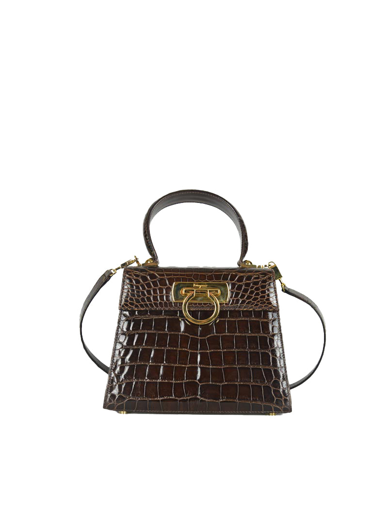 Ferragamo Iconic bag in brown croco leather