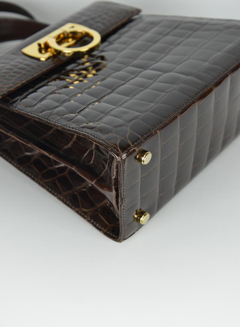 Ferragamo Iconic bag in brown croco leather