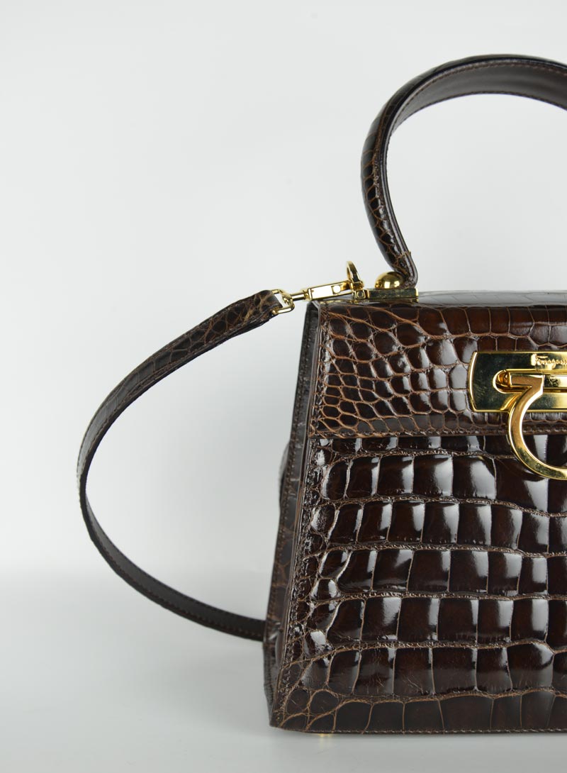 Ferragamo Iconic bag in brown croco leather