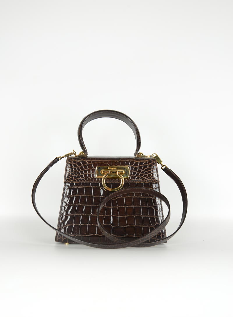 Ferragamo Iconic bag in brown croco leather