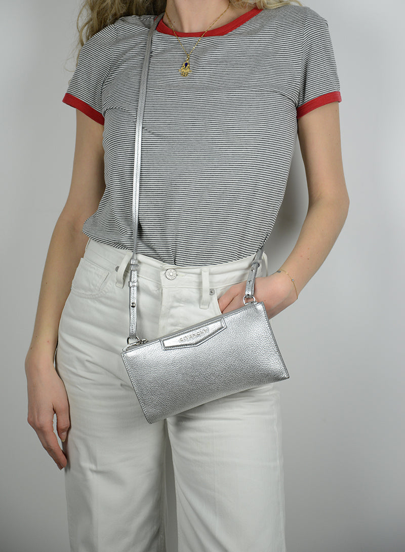 Givenchy Antigona clutch bag in silver leather