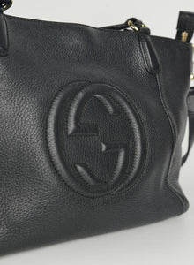 Gucci Shopper in pelle nera maxi logo