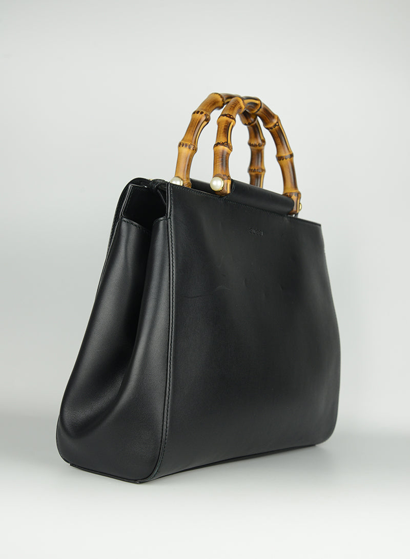 Gucci Nymphaea Plain Bamboo bag in black leather