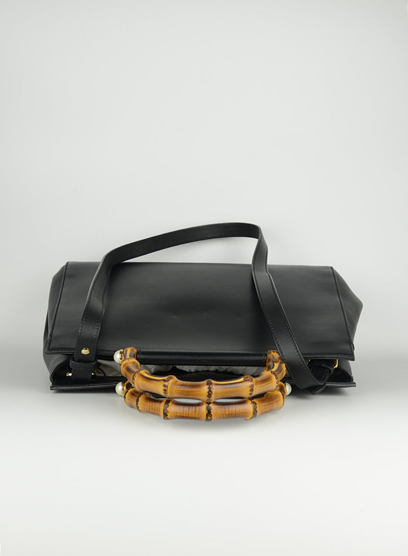Gucci Nymphaea Plain Bamboo bag in black leather