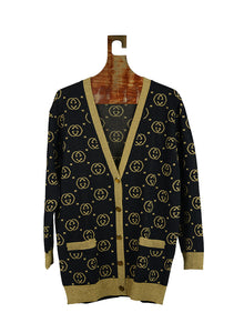 Gucci Oversized black wool cardigan with gold GG - Size. M/L