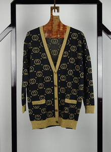 Gucci Cardigan oversize in lana nero con GG oro - Tg. M/L