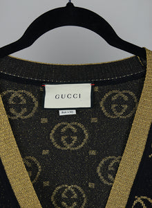Gucci Cardigan oversize in lana nero con GG oro - Tg. M/L