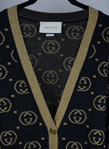 Gucci Oversized black wool cardigan with gold GG - Size. M/L